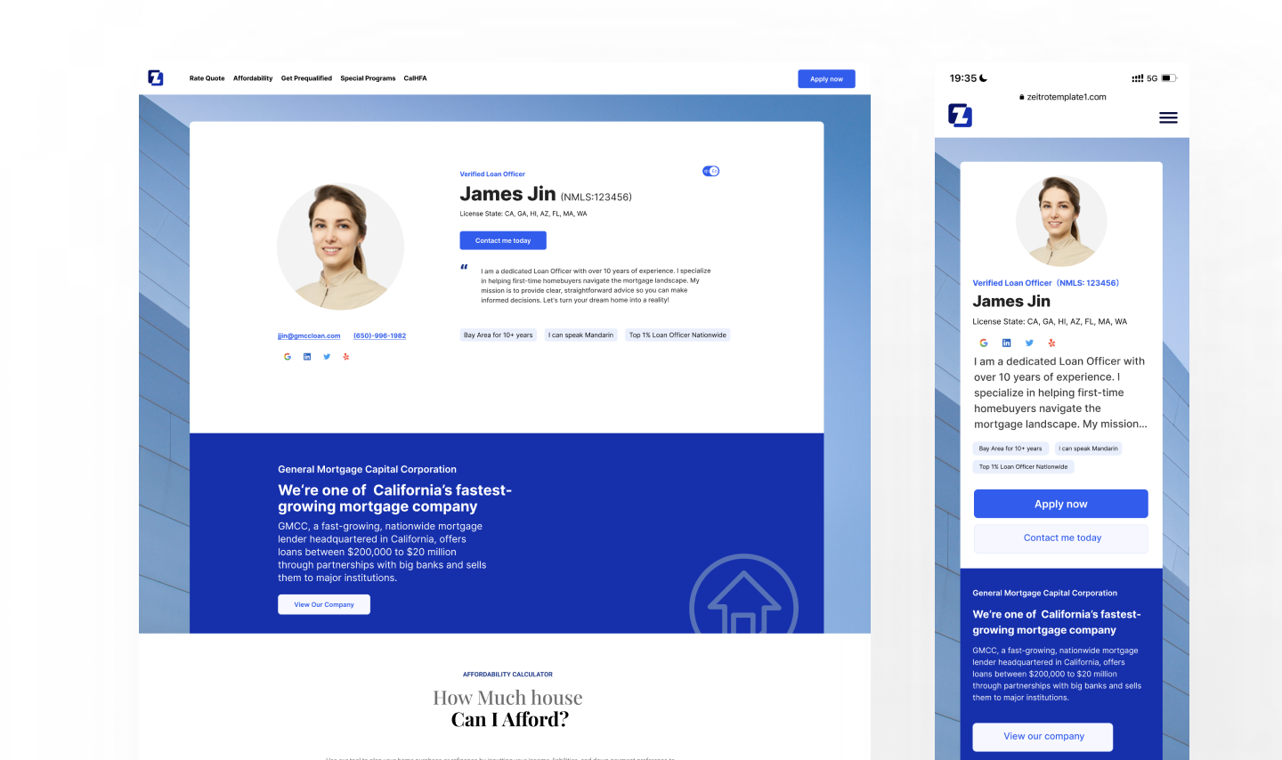 Loan officer personal website — desktop and mobile